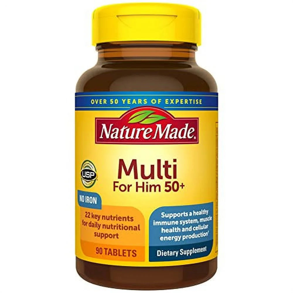 Multivitamin for Him 50+, Mens Multivitamins for Daily Nutritional Support, Multivitamin for Men, 90 Tablets, 90 Day Supply