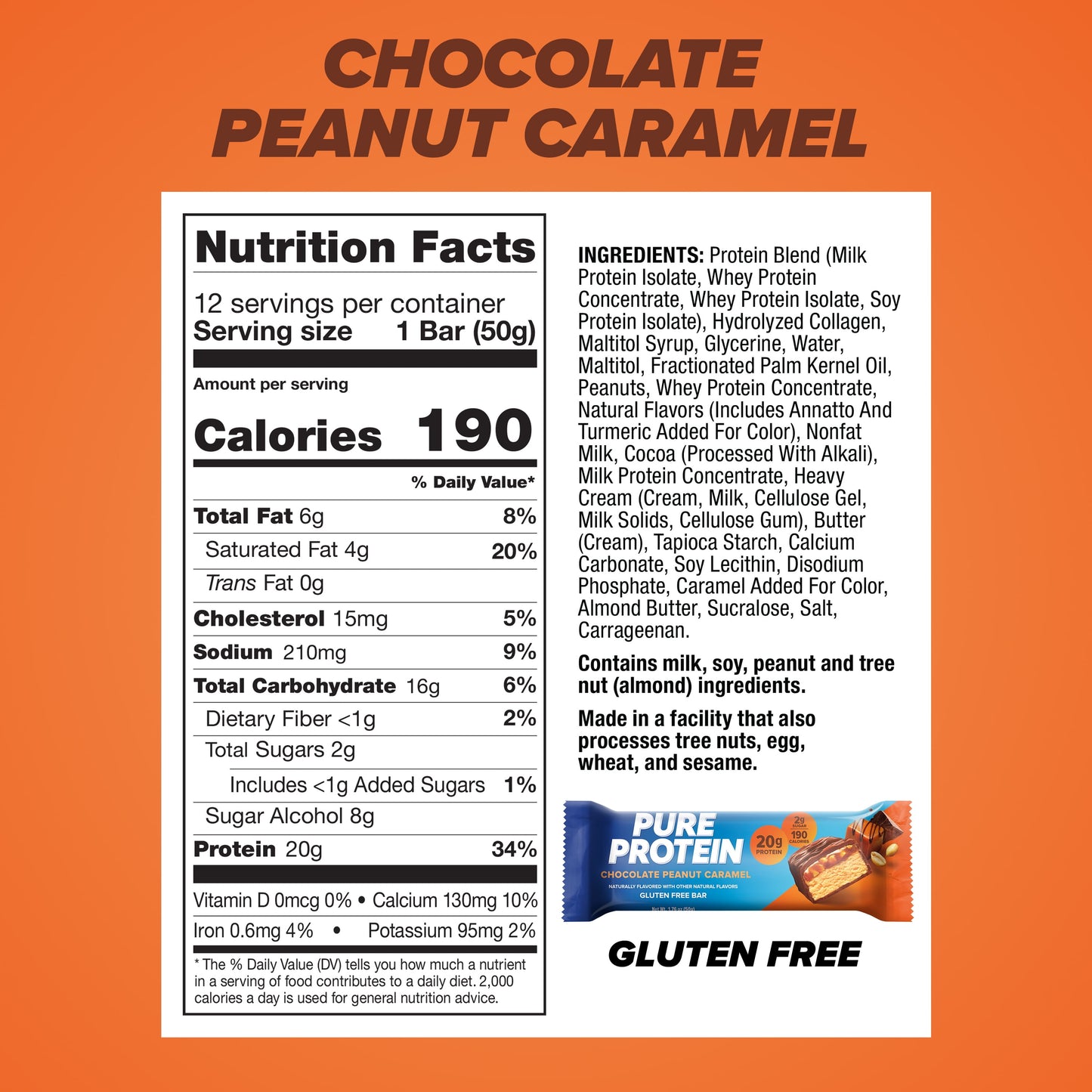 Bars, Chocolate Peanut Caramel, 20G Protein, Gluten Free, 1.76 Oz, 12 Count