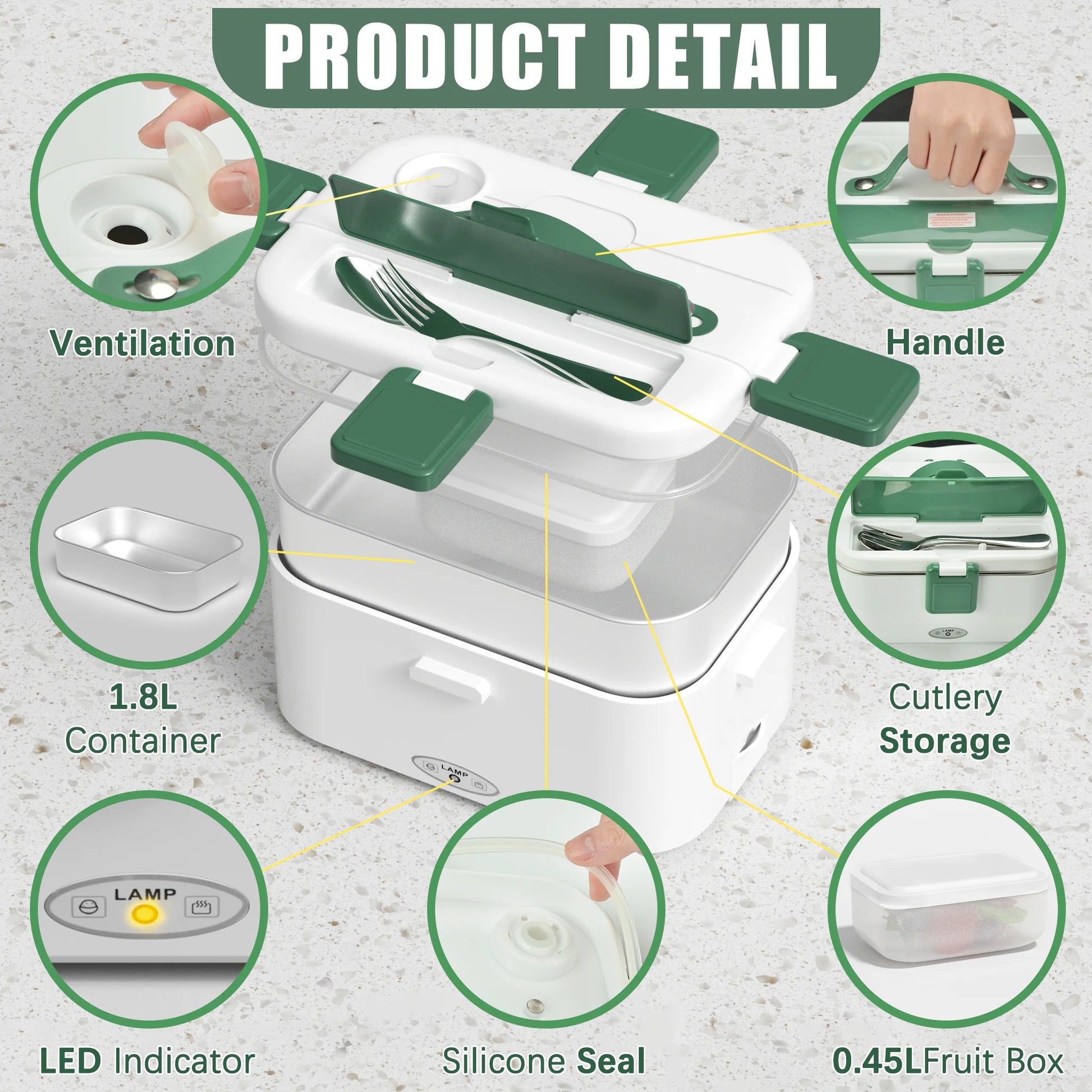 Thermal Food Grade PP Material and 304 Stainless Steel Reusable Lunch Box