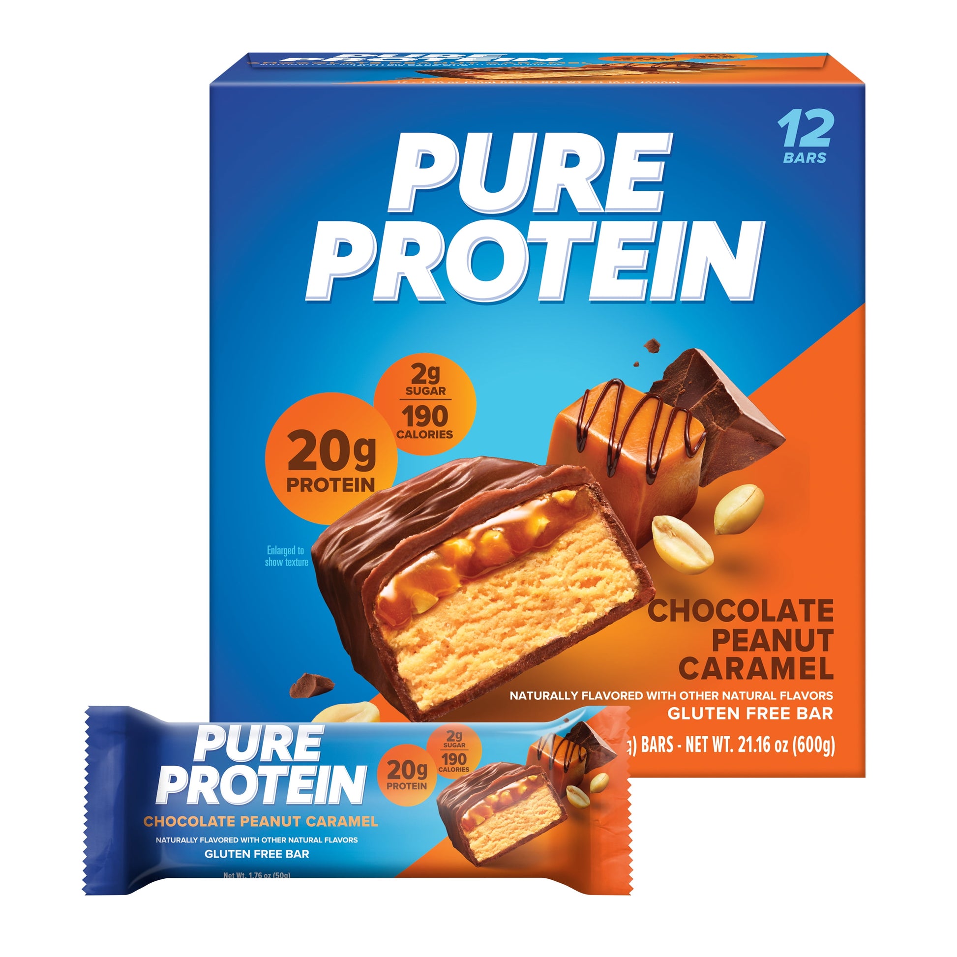 Bars, Chocolate Peanut Caramel, 20G Protein, Gluten Free, 1.76 Oz, 12 Count